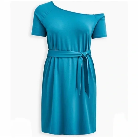 Torrid Teal T-Shirt Off-The-Shoulder Dress NWT SZ 1 (14/16) - Picture 2 of 12